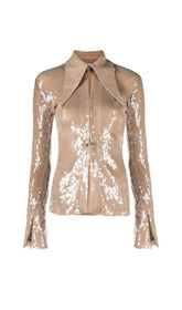 ANZUG MIT PAILLETTEN IN METALLISCHEM GOLD